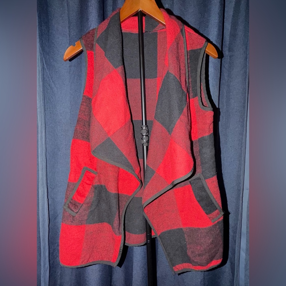 Medium Red and Black Buffalo Plaid Vest with pockets